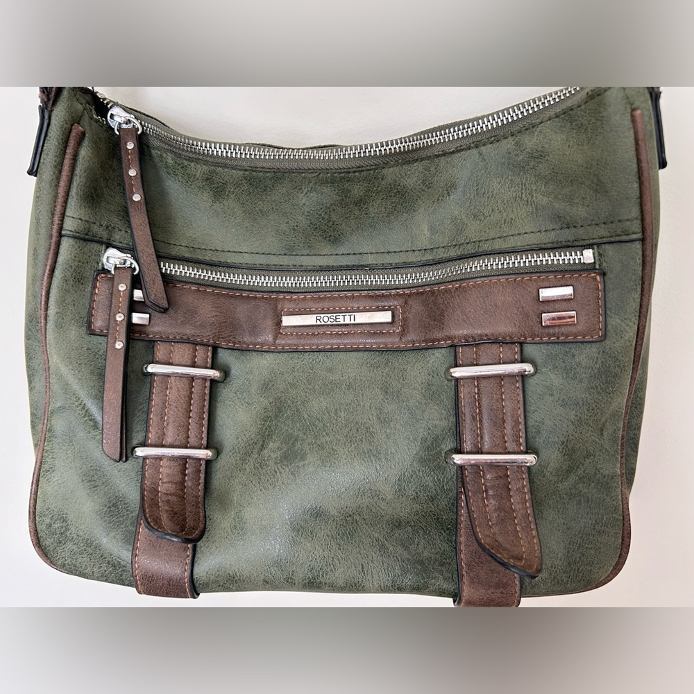Green Rossetti Shoulder Purse with Brown accents - should strap can be 2 lengths